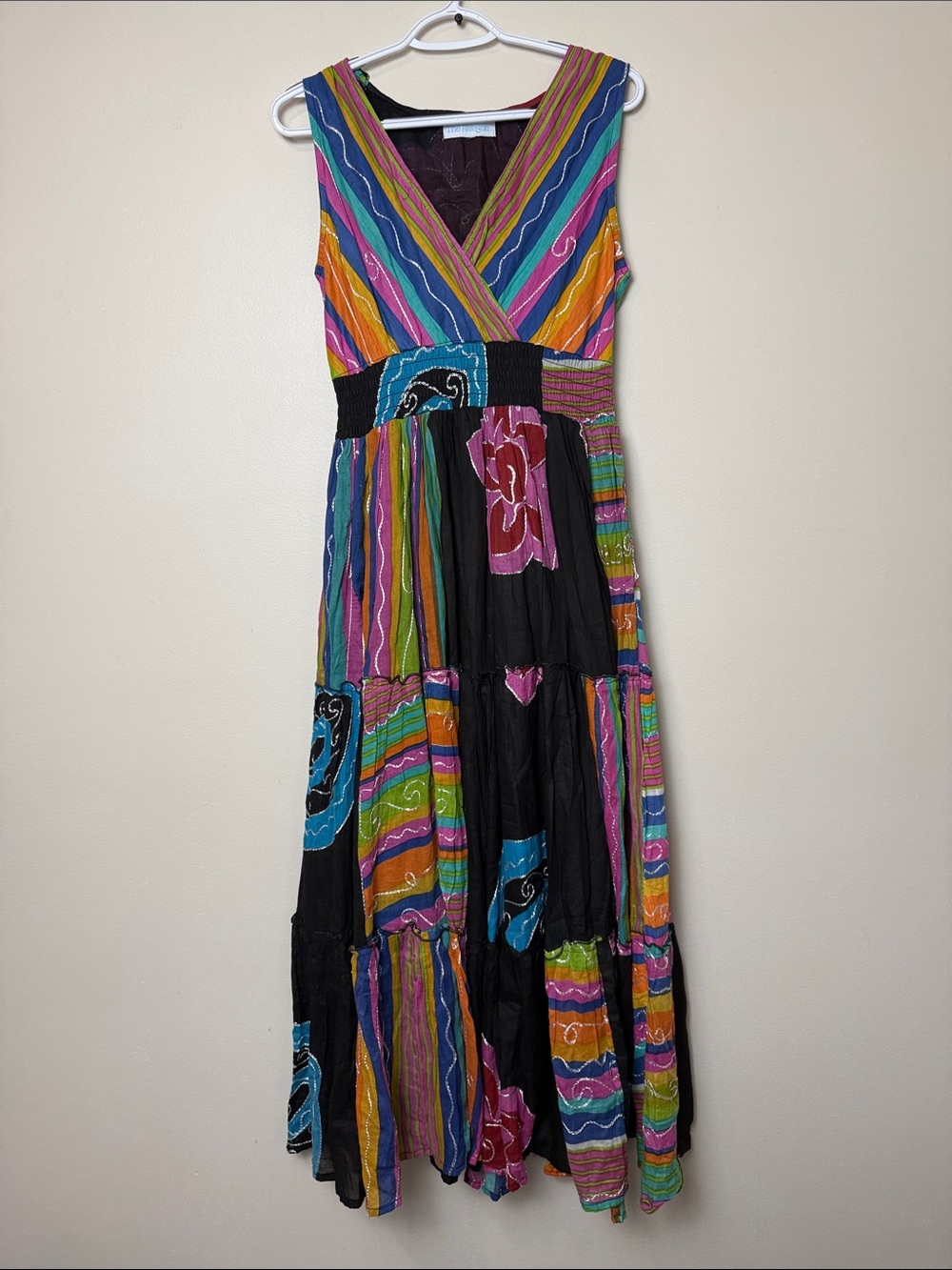 The PARAGON Black Multicolor Striped & Floral V-Neck Maxi Dress size XL